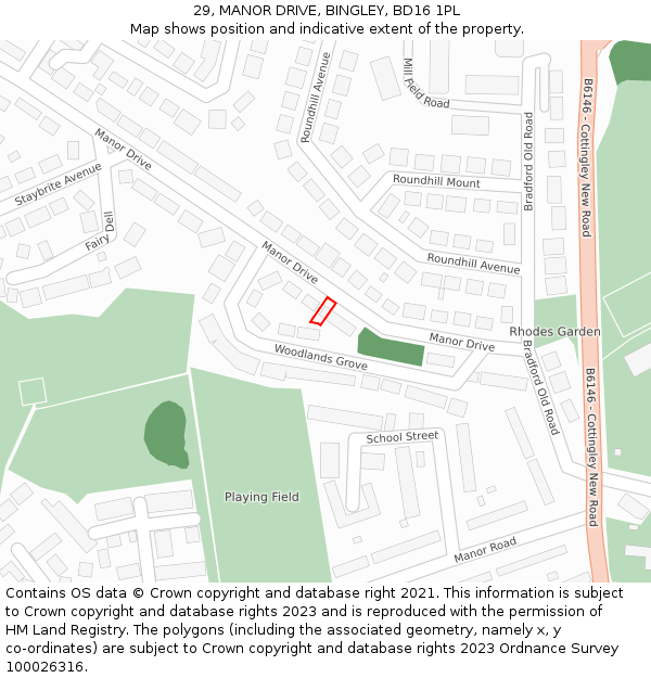 29, MANOR DRIVE, BINGLEY, BD16 1PL: Location map and indicative extent of plot