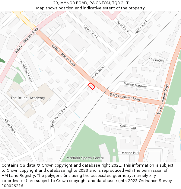 29, MANOR ROAD, PAIGNTON, TQ3 2HT: Location map and indicative extent of plot