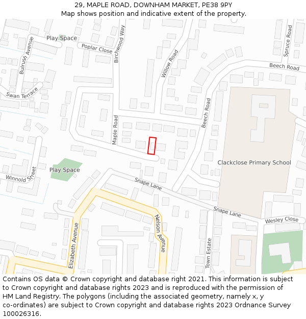 29, MAPLE ROAD, DOWNHAM MARKET, PE38 9PY: Location map and indicative extent of plot