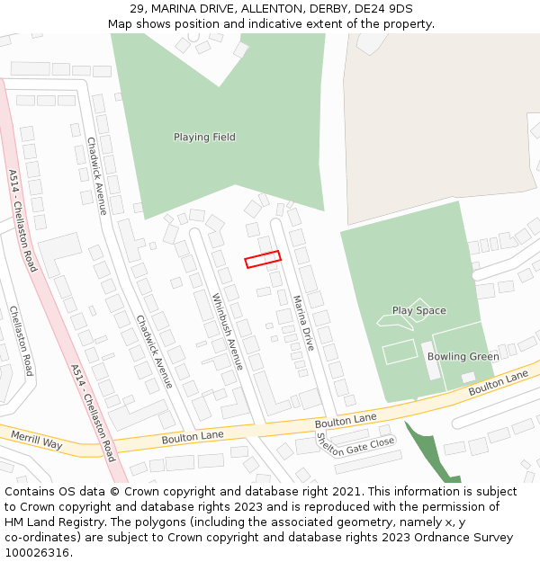 29, MARINA DRIVE, ALLENTON, DERBY, DE24 9DS: Location map and indicative extent of plot