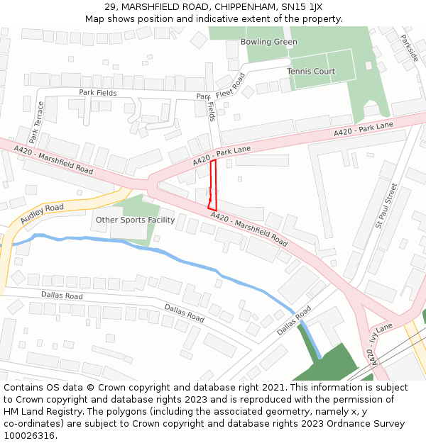 29, MARSHFIELD ROAD, CHIPPENHAM, SN15 1JX: Location map and indicative extent of plot