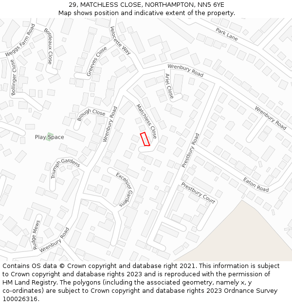 29, MATCHLESS CLOSE, NORTHAMPTON, NN5 6YE: Location map and indicative extent of plot