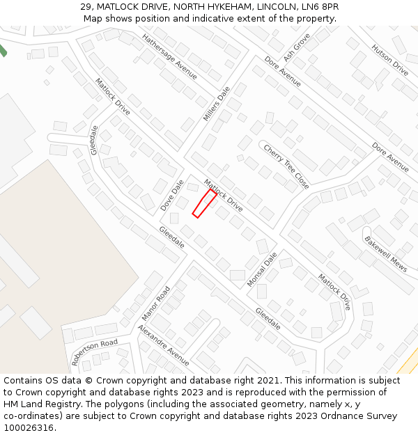 29, MATLOCK DRIVE, NORTH HYKEHAM, LINCOLN, LN6 8PR: Location map and indicative extent of plot