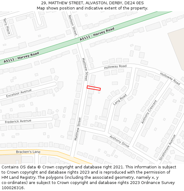 29, MATTHEW STREET, ALVASTON, DERBY, DE24 0ES: Location map and indicative extent of plot