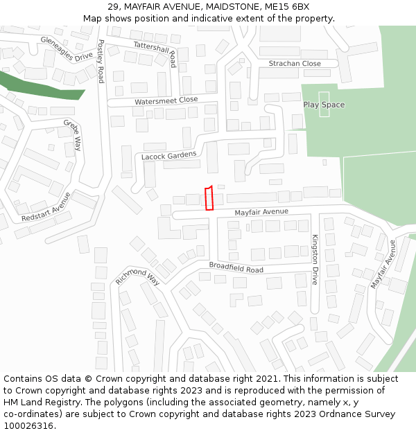 29, MAYFAIR AVENUE, MAIDSTONE, ME15 6BX: Location map and indicative extent of plot