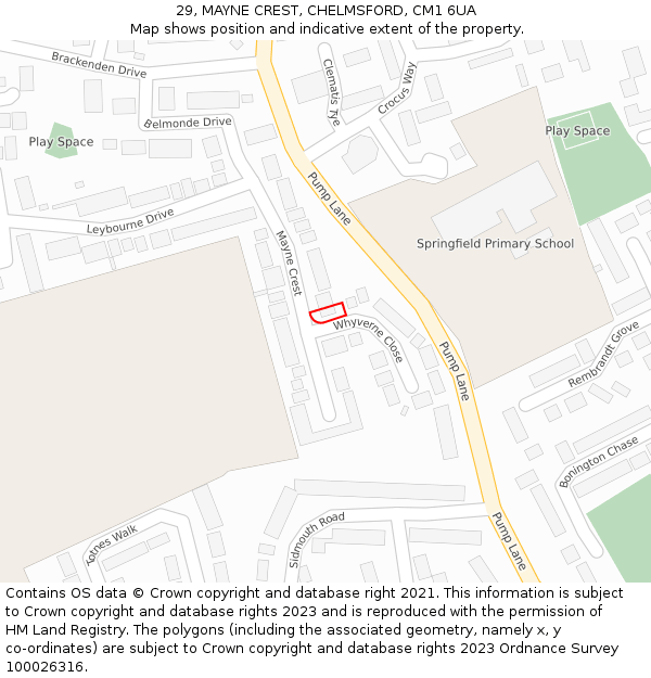 29, MAYNE CREST, CHELMSFORD, CM1 6UA: Location map and indicative extent of plot