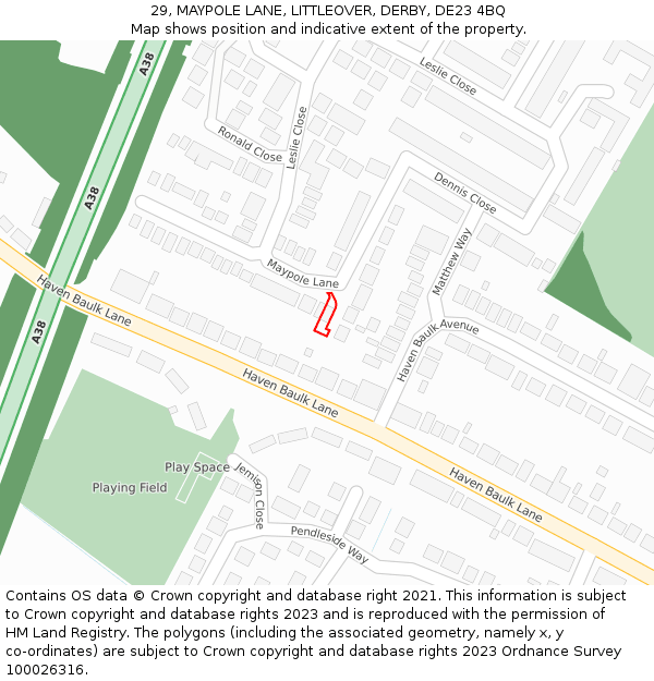 29, MAYPOLE LANE, LITTLEOVER, DERBY, DE23 4BQ: Location map and indicative extent of plot