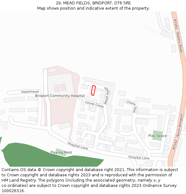 29, MEAD FIELDS, BRIDPORT, DT6 5RE: Location map and indicative extent of plot