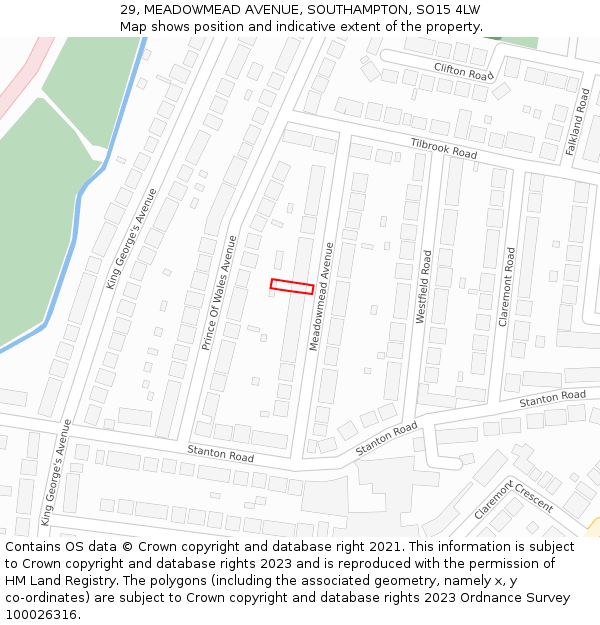 29, MEADOWMEAD AVENUE, SOUTHAMPTON, SO15 4LW: Location map and indicative extent of plot