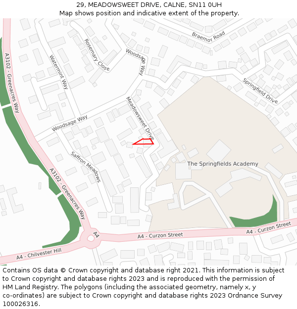 29, MEADOWSWEET DRIVE, CALNE, SN11 0UH: Location map and indicative extent of plot