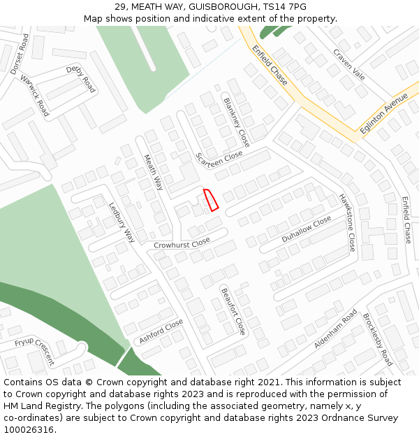 29, MEATH WAY, GUISBOROUGH, TS14 7PG: Location map and indicative extent of plot