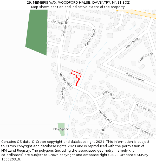 29, MEMBRIS WAY, WOODFORD HALSE, DAVENTRY, NN11 3QZ: Location map and indicative extent of plot