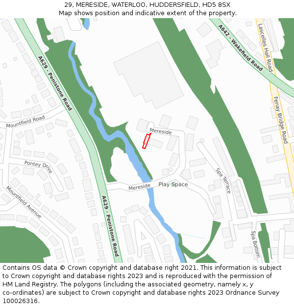 29, MERESIDE, WATERLOO, HUDDERSFIELD, HD5 8SX: Location map and indicative extent of plot