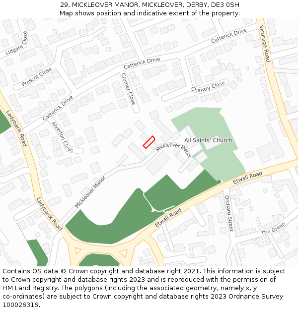 29, MICKLEOVER MANOR, MICKLEOVER, DERBY, DE3 0SH: Location map and indicative extent of plot