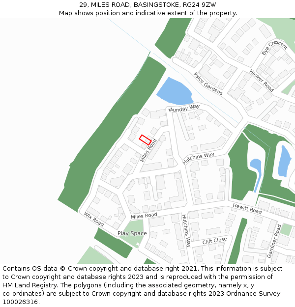 29, MILES ROAD, BASINGSTOKE, RG24 9ZW: Location map and indicative extent of plot