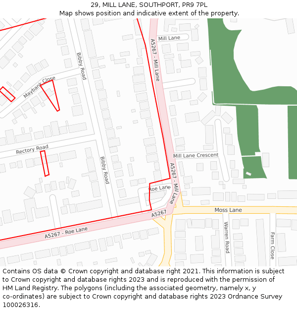29, MILL LANE, SOUTHPORT, PR9 7PL: Location map and indicative extent of plot