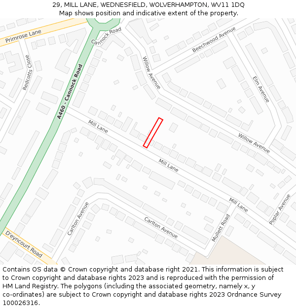 29, MILL LANE, WEDNESFIELD, WOLVERHAMPTON, WV11 1DQ: Location map and indicative extent of plot