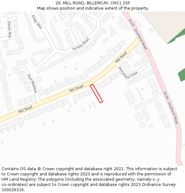 29, MILL ROAD, BILLERICAY, CM11 2SF: Location map and indicative extent of plot