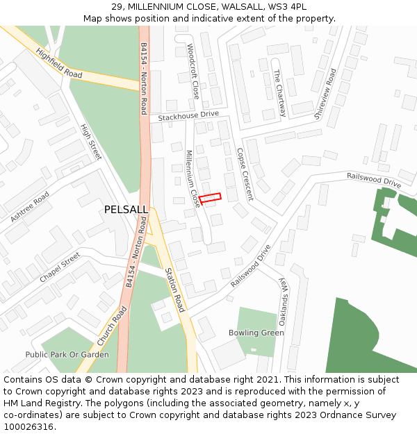 29, MILLENNIUM CLOSE, WALSALL, WS3 4PL: Location map and indicative extent of plot