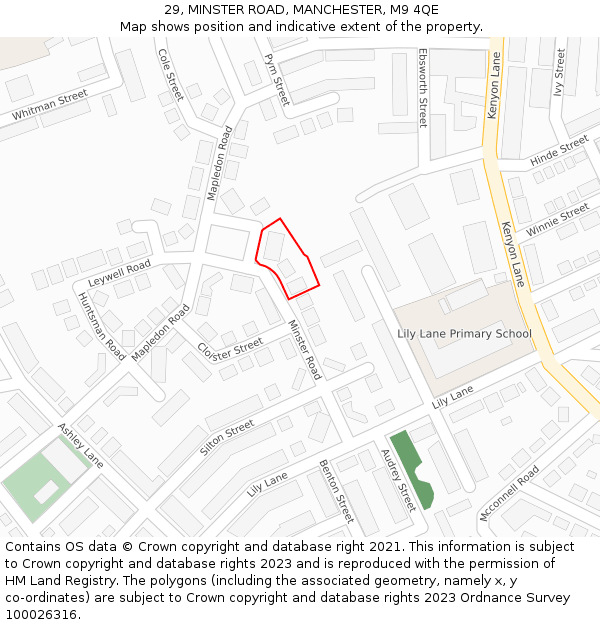 29, MINSTER ROAD, MANCHESTER, M9 4QE: Location map and indicative extent of plot