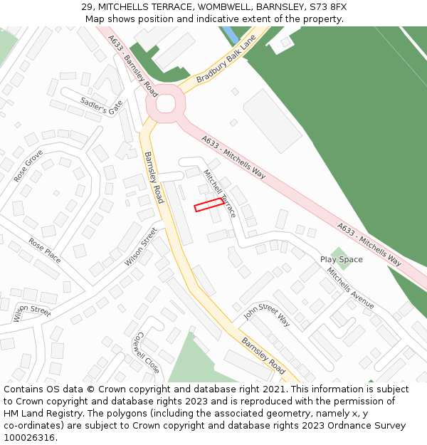 29, MITCHELLS TERRACE, WOMBWELL, BARNSLEY, S73 8FX: Location map and indicative extent of plot