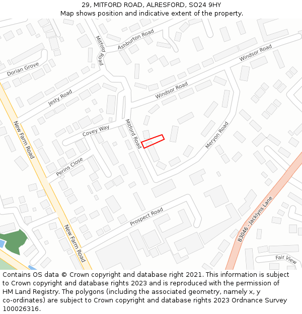 29, MITFORD ROAD, ALRESFORD, SO24 9HY: Location map and indicative extent of plot