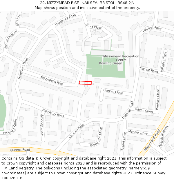 29, MIZZYMEAD RISE, NAILSEA, BRISTOL, BS48 2JN: Location map and indicative extent of plot