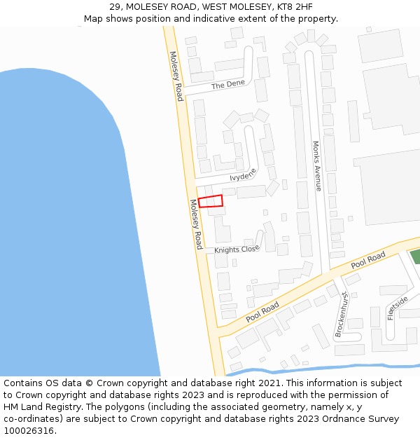 29, MOLESEY ROAD, WEST MOLESEY, KT8 2HF: Location map and indicative extent of plot