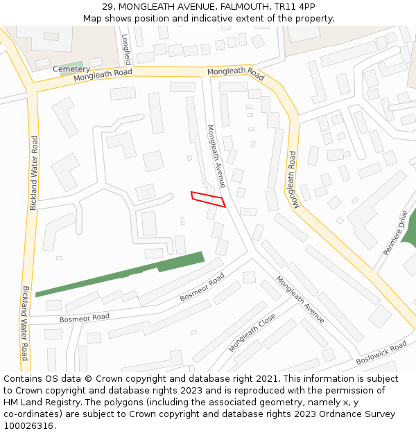 29, MONGLEATH AVENUE, FALMOUTH, TR11 4PP: Location map and indicative extent of plot