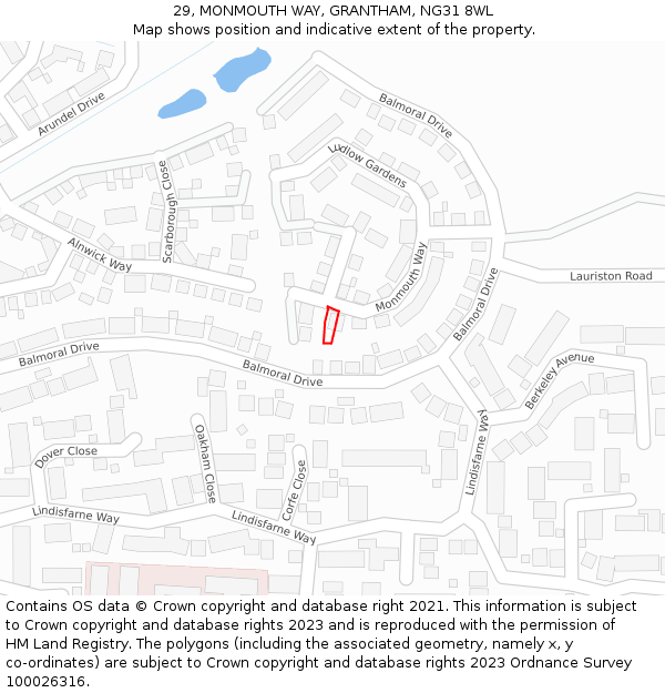 29, MONMOUTH WAY, GRANTHAM, NG31 8WL: Location map and indicative extent of plot