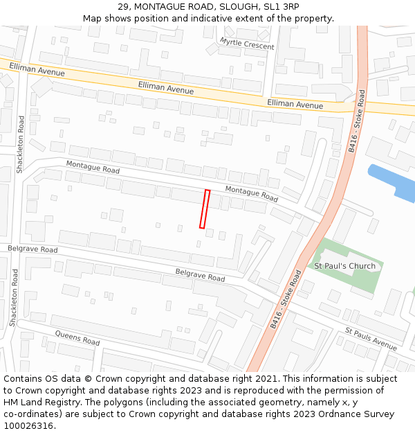 29, MONTAGUE ROAD, SLOUGH, SL1 3RP: Location map and indicative extent of plot