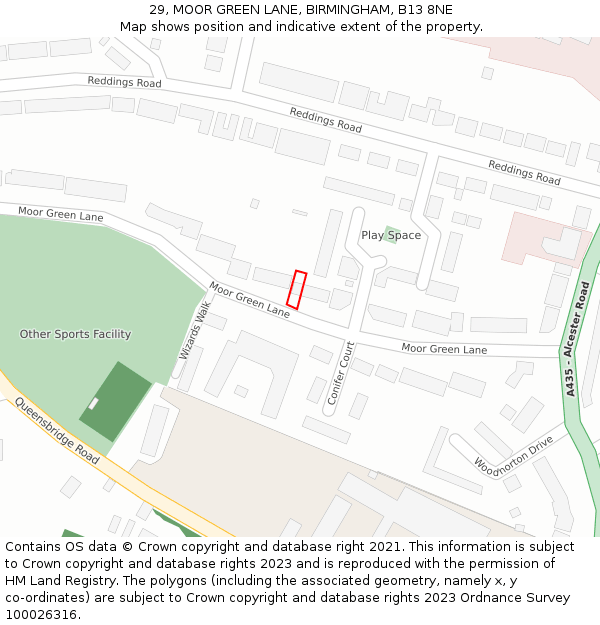 29, MOOR GREEN LANE, BIRMINGHAM, B13 8NE: Location map and indicative extent of plot