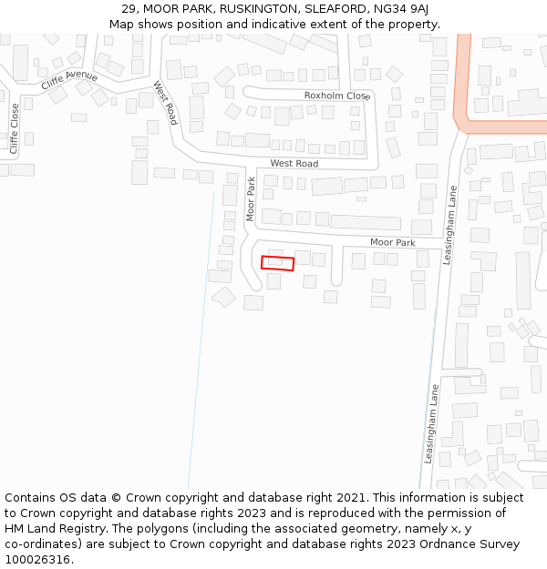29, MOOR PARK, RUSKINGTON, SLEAFORD, NG34 9AJ: Location map and indicative extent of plot