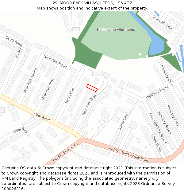 29, MOOR PARK VILLAS, LEEDS, LS6 4BZ: Location map and indicative extent of plot