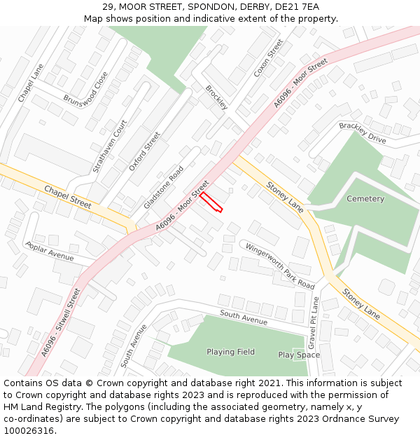 29, MOOR STREET, SPONDON, DERBY, DE21 7EA: Location map and indicative extent of plot