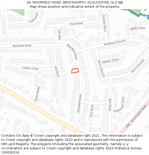 29, MOORFIELD ROAD, BROCKWORTH, GLOUCESTER, GL3 4JB: Location map and indicative extent of plot
