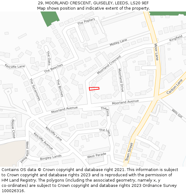 29, MOORLAND CRESCENT, GUISELEY, LEEDS, LS20 9EF: Location map and indicative extent of plot
