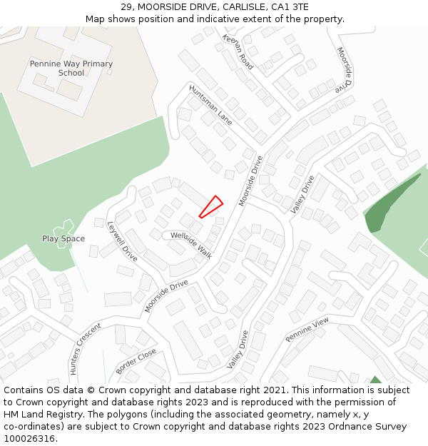 29, MOORSIDE DRIVE, CARLISLE, CA1 3TE: Location map and indicative extent of plot