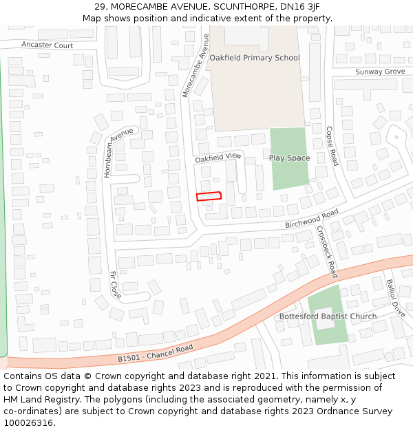29, MORECAMBE AVENUE, SCUNTHORPE, DN16 3JF: Location map and indicative extent of plot