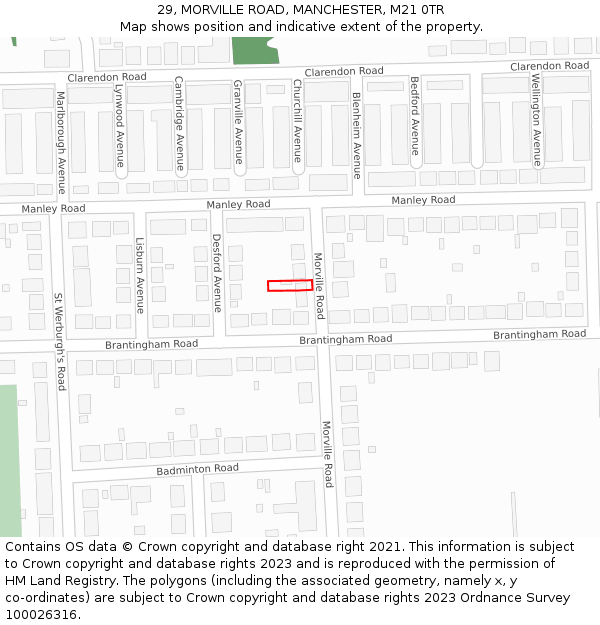 29, MORVILLE ROAD, MANCHESTER, M21 0TR: Location map and indicative extent of plot