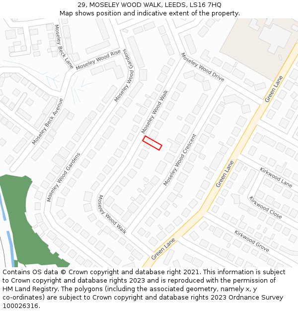29, MOSELEY WOOD WALK, LEEDS, LS16 7HQ: Location map and indicative extent of plot