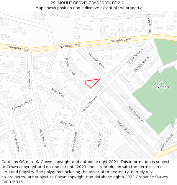 29, MOUNT GROVE, BRADFORD, BD2 2JL: Location map and indicative extent of plot