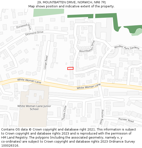 29, MOUNTBATTEN DRIVE, NORWICH, NR6 7PJ: Location map and indicative extent of plot