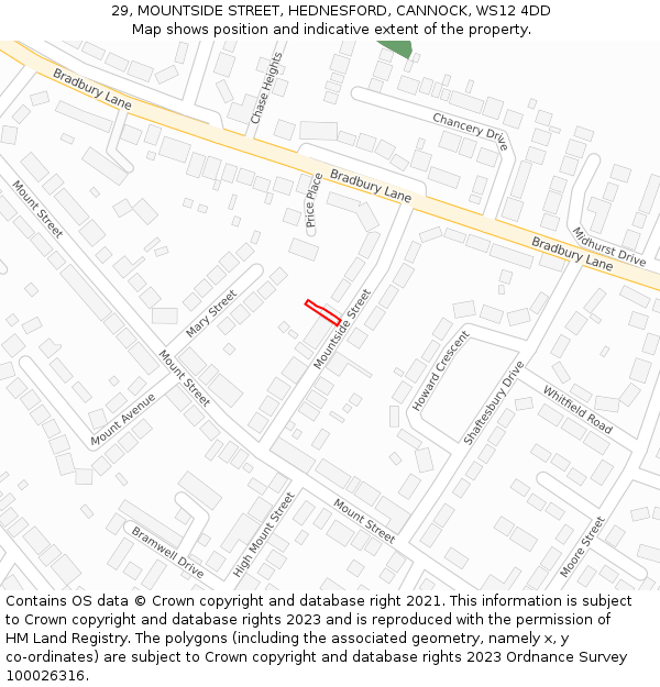 29, MOUNTSIDE STREET, HEDNESFORD, CANNOCK, WS12 4DD: Location map and indicative extent of plot