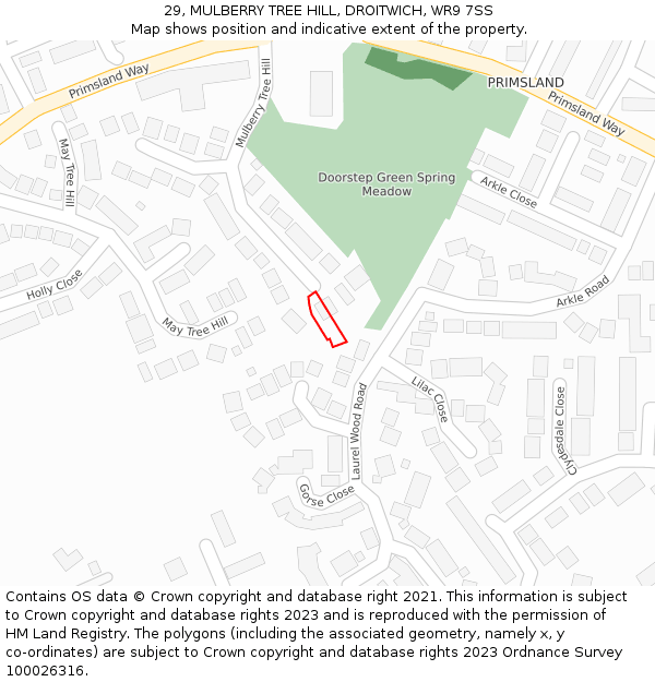 29, MULBERRY TREE HILL, DROITWICH, WR9 7SS: Location map and indicative extent of plot