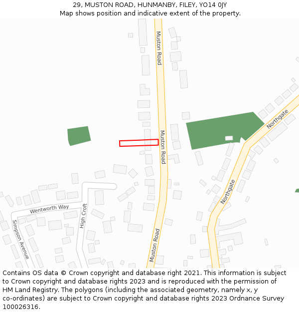 29, MUSTON ROAD, HUNMANBY, FILEY, YO14 0JY: Location map and indicative extent of plot