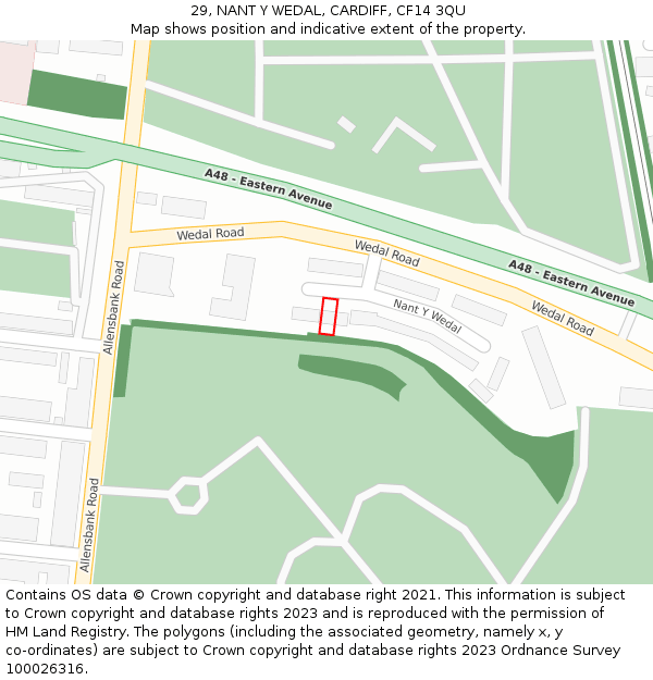 29, NANT Y WEDAL, CARDIFF, CF14 3QU: Location map and indicative extent of plot