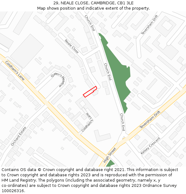 29, NEALE CLOSE, CAMBRIDGE, CB1 3LE: Location map and indicative extent of plot