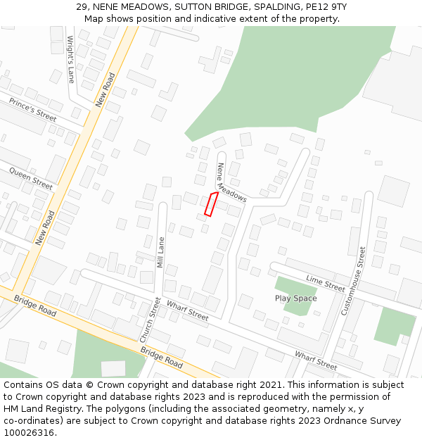 29, NENE MEADOWS, SUTTON BRIDGE, SPALDING, PE12 9TY: Location map and indicative extent of plot
