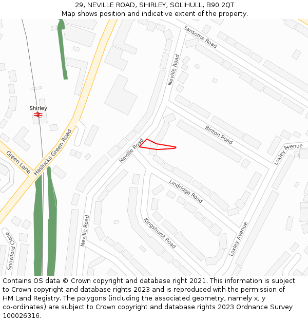 29, NEVILLE ROAD, SHIRLEY, SOLIHULL, B90 2QT: Location map and indicative extent of plot